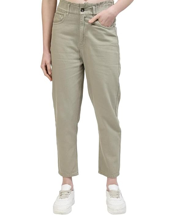 Women's Relax Fit Green Cotton Cargo Jeans