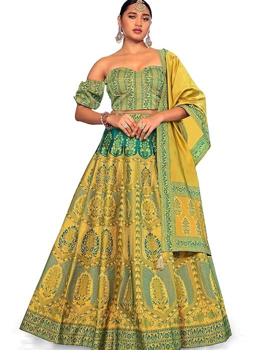 PURVAJA Women's Faux Silk Semi-Stitched Lehenga Choli